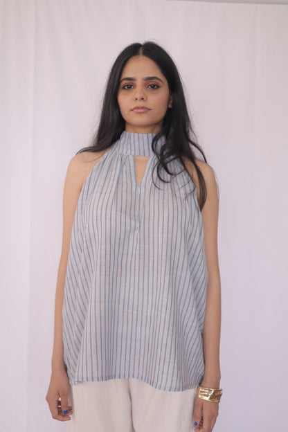 Cotton Striped Halter Neck Top