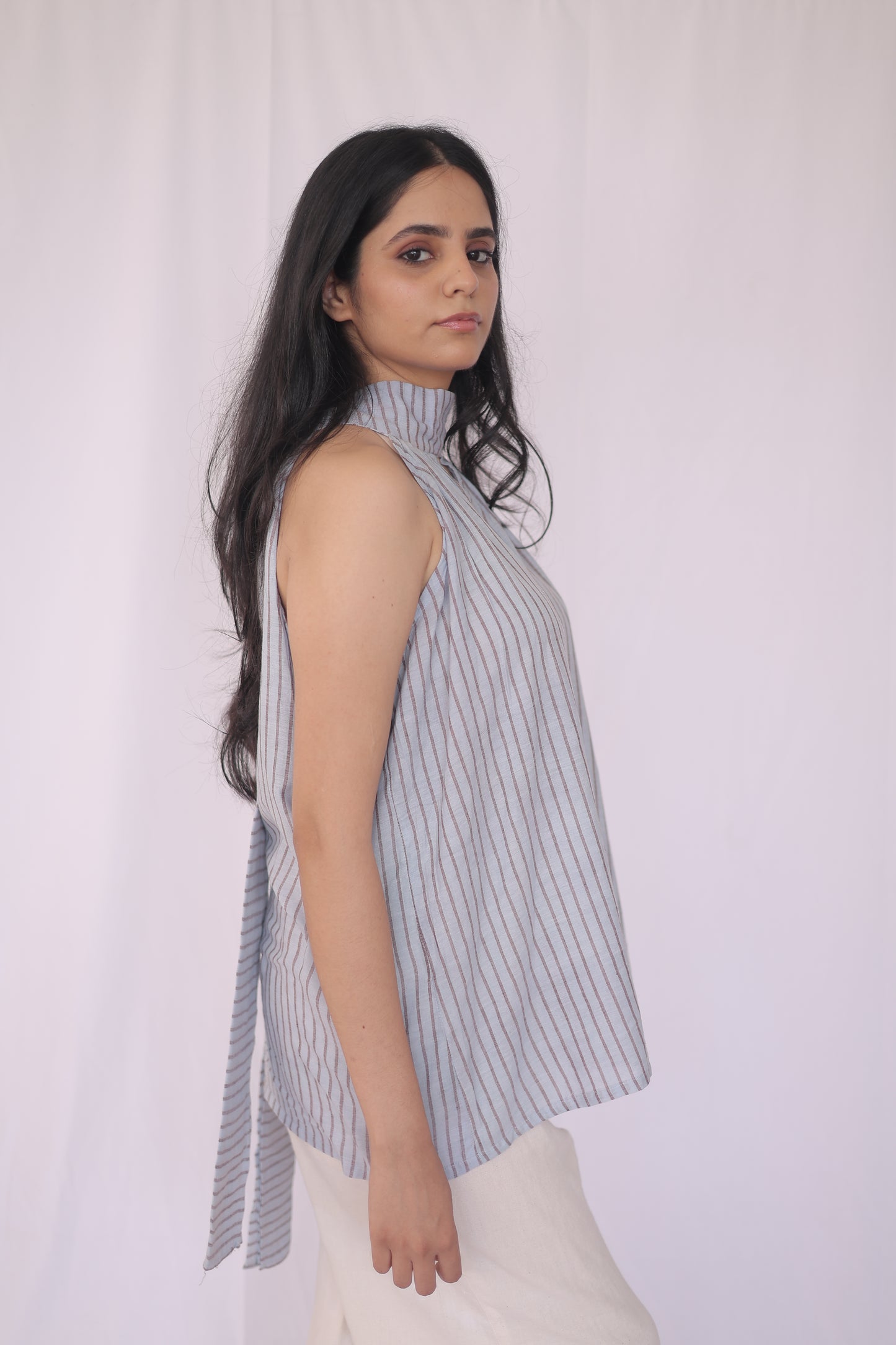 Cotton Striped Halter Neck Top