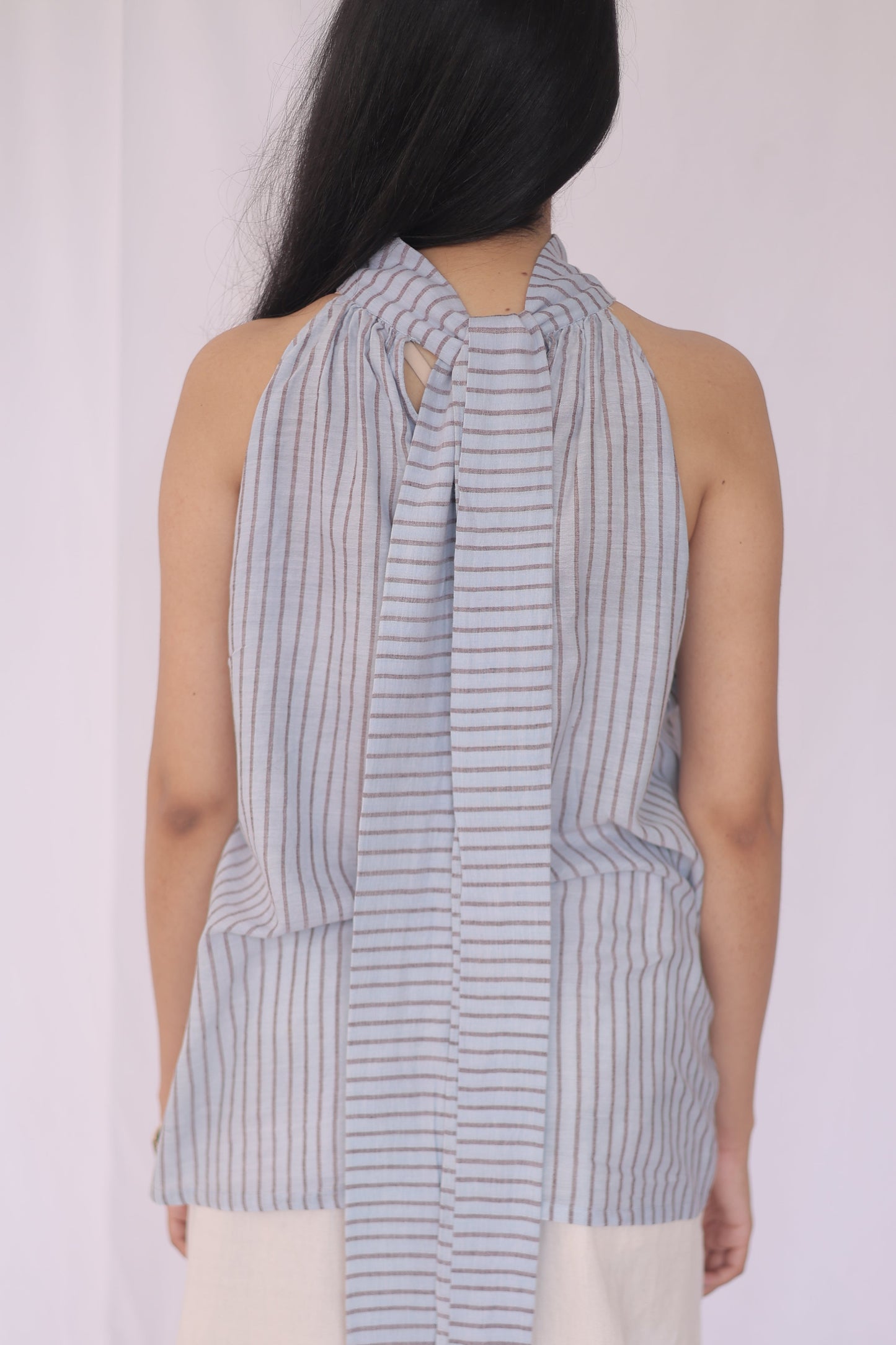 Cotton Striped Halter Neck Top