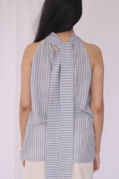 Cotton Striped Halter Neck Top