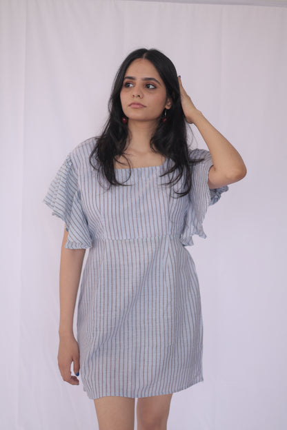 Cotton Striped Flutter Sleeve Mini Dress