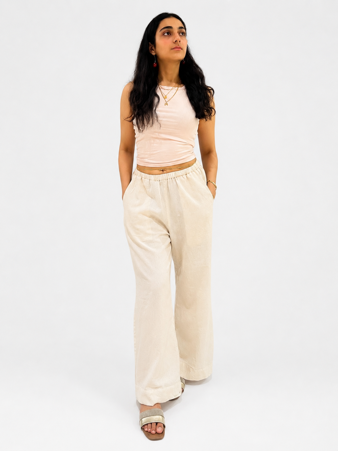Ivory Linen Wide-Leg Pants