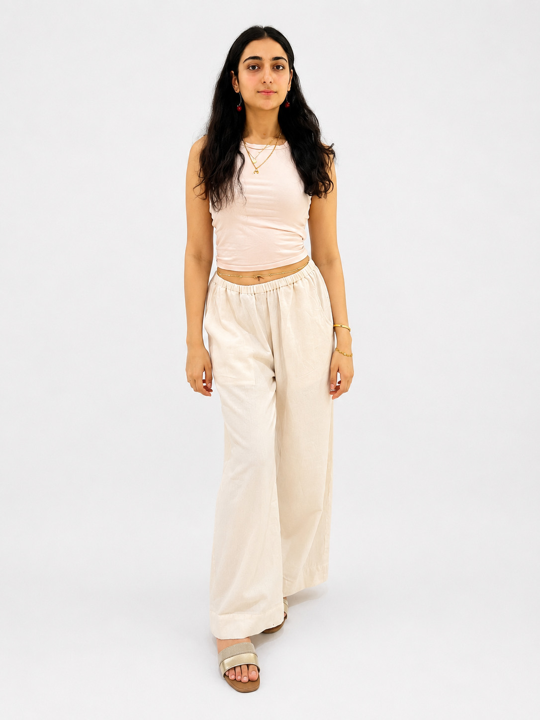 Ivory Linen Wide-Leg Pants